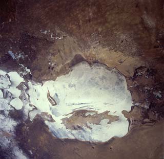 Frozen water basins of the Aral Sea, Kazakhstan.